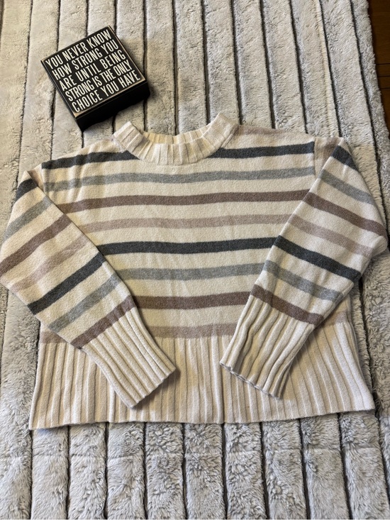 GAP Sweaters - GAP Striped Crewneck Sweater in Cream, Gray & Taupe